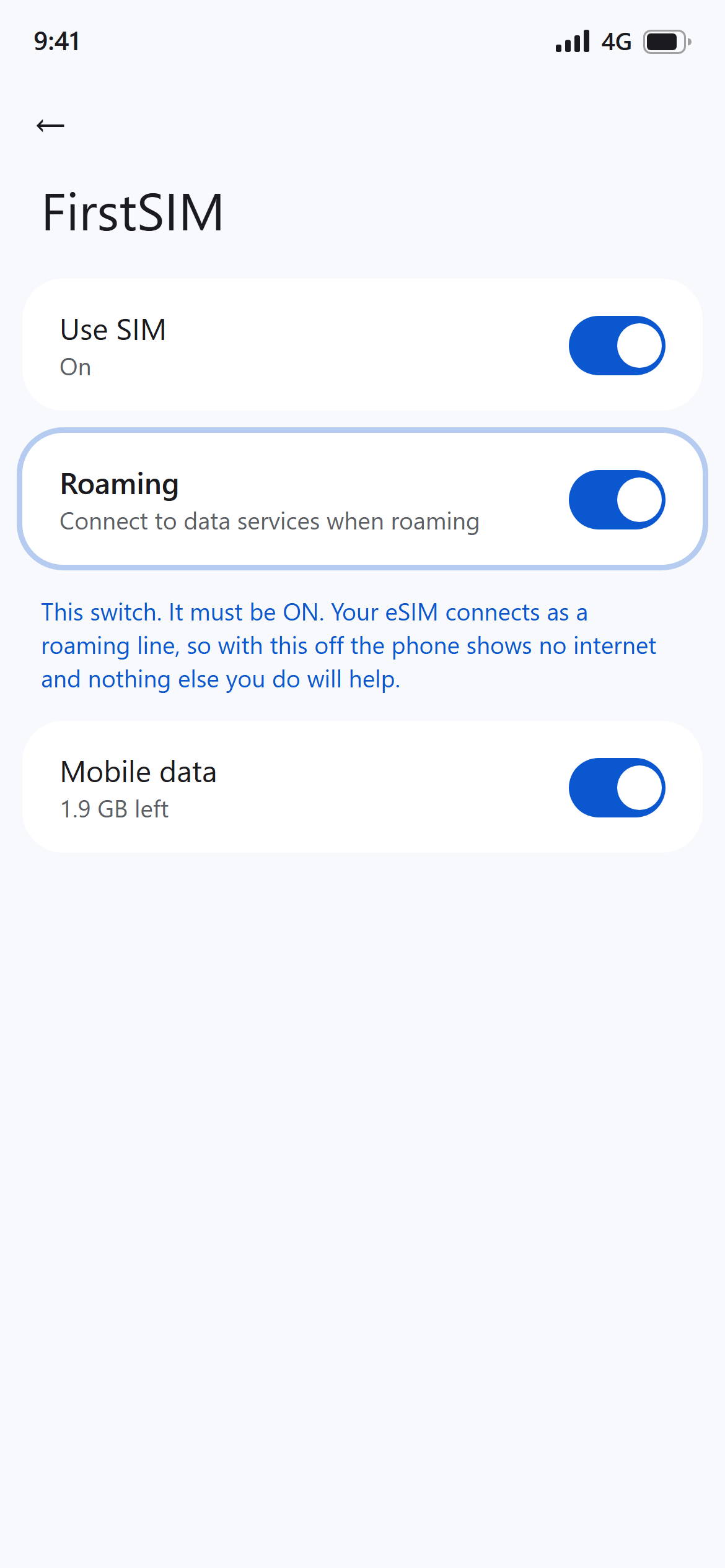 Data Roaming toggle