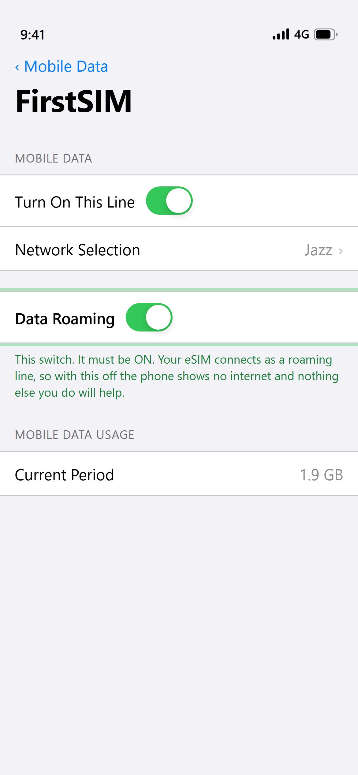 Data Roaming toggle